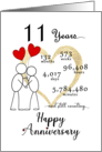 11th Wedding Anniversary Stick Figures and Red Hearts card
