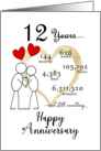 12th Wedding Anniversary Stick Figures and Red Hearts card