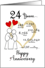 24th Wedding Anniversary Stick Figures and Red Hearts card