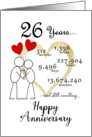26th Wedding Anniversary Stick Figures and Red Hearts card