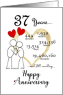 37th Wedding Anniversary Stick Figures and Red Hearts card
