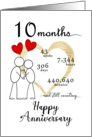 10 month Anniversary Stick Figures and Red Hearts card