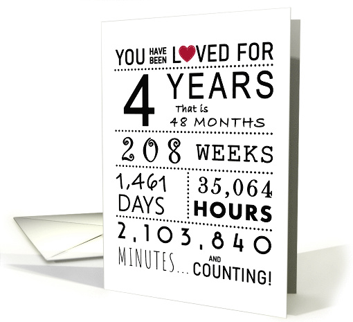4th Anniversary You Have Been Loved for 4 Years card (1764528)