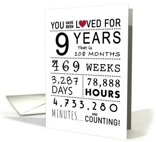 9th Anniversary You Have Been Loved for 9 Years card (1764574)