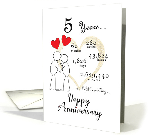 5th Wedding Anniversary Stick Figures and Red Hearts card (1769154)