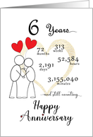 6th Wedding Anniversary Stick Figures and Red Hearts card