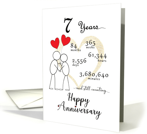 7th Wedding Anniversary Stick Figures and Red Hearts card (1769334)
