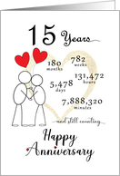 15th Wedding Anniversary Stick Figures and Red Hearts card