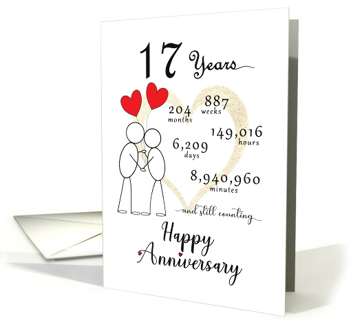 17th Wedding Anniversary Stick Figures and Red Hearts card (1771774)