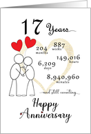 17th Wedding Anniversary Stick Figures and Red Hearts card