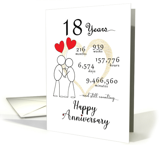 18th Wedding Anniversary Stick Figures and Red Hearts card (1771796)