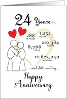 24th Wedding Anniversary Stick Figures and Red Hearts card