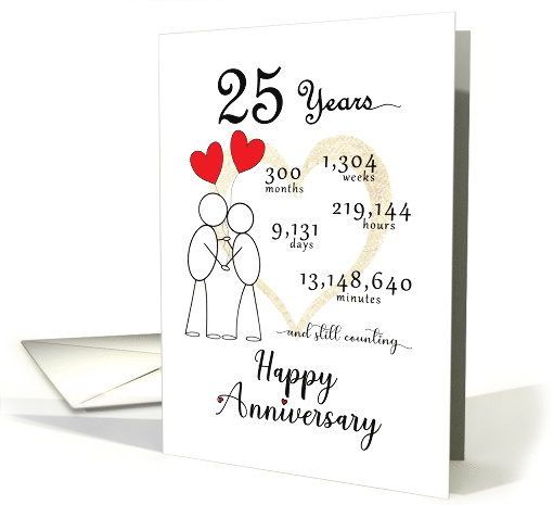 25th Wedding Anniversary Stick Figures and Red Hearts card (1772618)