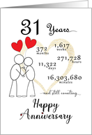 31st Wedding Anniversary Stick Figures and Red Hearts card