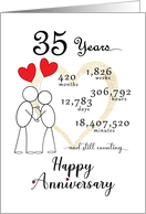 35th Wedding Anniversary Stick Figures and Red Hearts card