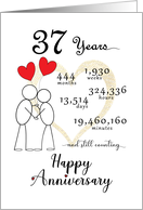 37th Wedding Anniversary Stick Figures and Red Hearts card