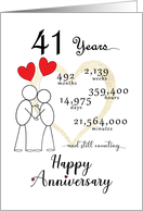 41st Wedding Anniversary Stick Figures and Red Hearts card