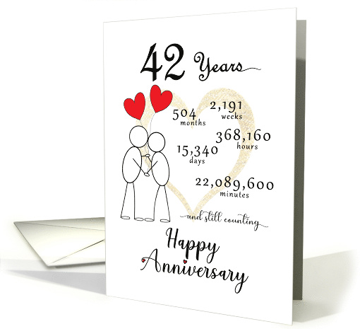 42nd Wedding Anniversary Stick Figures and Red Hearts card (1774358)