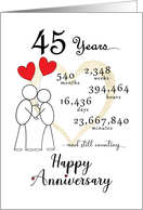 45th Wedding Anniversary Stick Figures and Red Hearts card