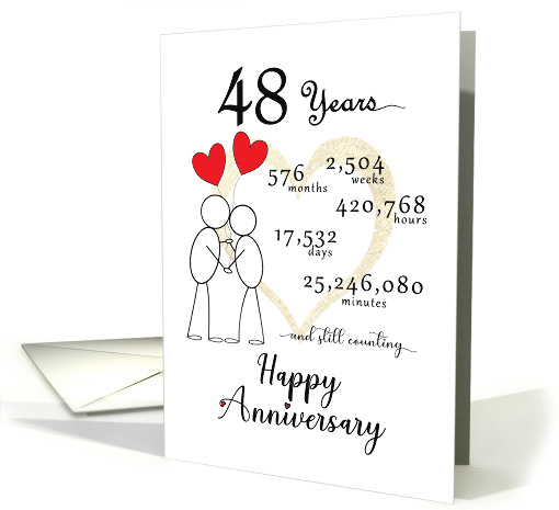 48th Wedding Anniversary Stick Figures and Red Hearts card (1775114)
