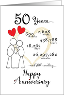 50th Wedding Anniversary Stick Figures and Red Hearts card