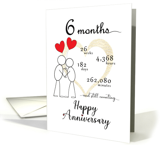 6 month Anniversary Stick Figures and Red Hearts card (1775564)