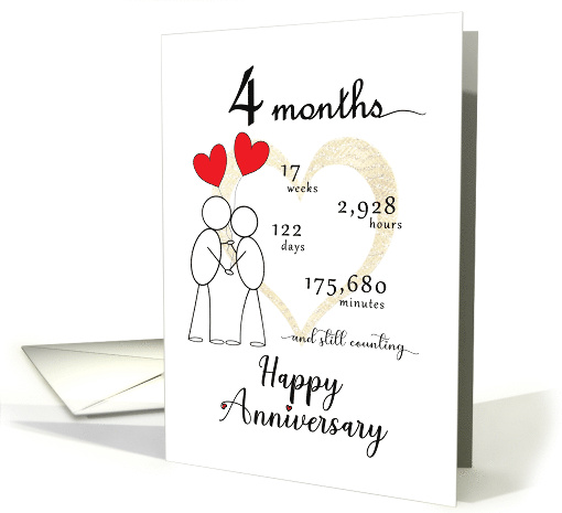 4 month Anniversary Stick Figures and Red Hearts card (1817744)