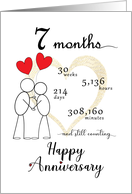 7 month Anniversary Stick Figures and Red Hearts card