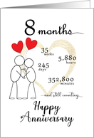 8 month Anniversary Stick Figures and Red Hearts card