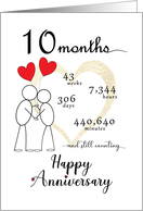 10 month Anniversary Stick Figures and Red Hearts card