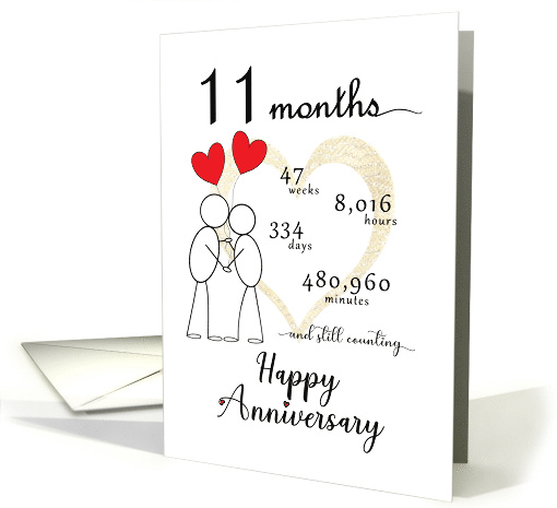11 month Anniversary Stick Figures and Red Hearts card (1817756)
