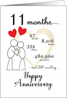 11 month Anniversary Stick Figures and Red Hearts card
