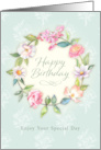 Pretty Floral Birthday Wreath of Delicate Watercolor Flowers card