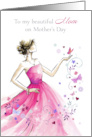Mother’s Day Glamorous Mom in Pink Dress with Butterflies card