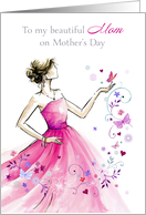Mother’s Day Glamorous Mom in Pink Dress with Butterflies card