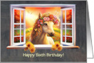 6th Birthday Cute Horse with Flowers and Butterflies Custom Cover card