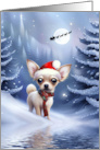 Feliz Navidad Holiday Christmas Cute Chihuahua Puppy Dog Snow Santa card