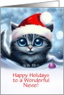 Niece Happy Holidays Cute Kitten with Big Eyes in the Snow Custom Text card