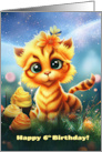 Birthday 6 Years Old 6th Birthday with Cute Tiger and Cupcakes card