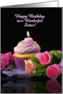 Sister Birthday with Cupcake and Roses Custom Cover Text card