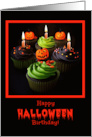Halloween Birthday with Cupcakes and Jack O Lanterns Cute card