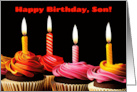 Son Happy Birthday with Cupcakes and Lit Candles card