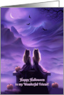 Halloween for Friend Cute and Pretty Night Scene with Friends Moon card
