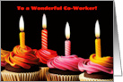 Co Worker Happy Birthday with Candles and Cupcakes card