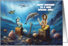 Birthday Kid Girl with Cute Mermaids Dolphins Cupcake Sea Custom card