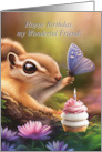 Friend Happy Birthday with Cute Chipmunk and Butterfly Cupcake card