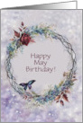 May Birthday Customizable Cover Text Pretty Wreath Flowers Butterfly card