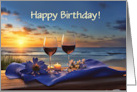 Birthday with Wine on the Beach at Sunset Pretty Coastal Customizable card