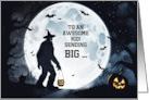 Kids Happy Halloween with Bigfoot and Jack O Lantern Customizable card