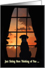 Missing You on Fathers Day Cute Dog in Window Custom Cover Text card